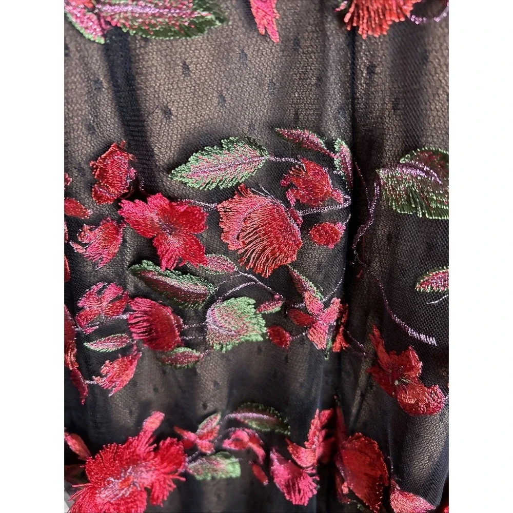 Marchesa‎ Notte Red Embroidered Tea Length Fit Flare Flower Dress Sz 6 NWT